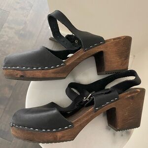 Lotta’s Black Leather Sandals/ clogs with Buckle